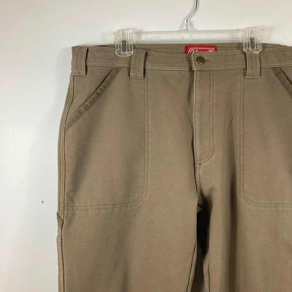 Mens Coleman Fleece Lined Tan‎ Green Carpenter Pants 38 x 30